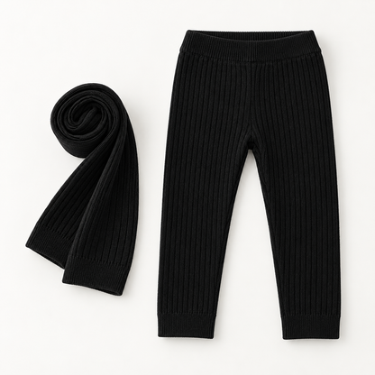 Kids Ribbed Knit Leggings – Two Matching 2-Packs – Black