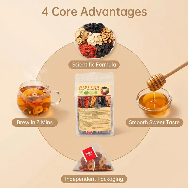 Ginseng Five Treasures Herbal Tea – Two 30-Sachet Packs – product view