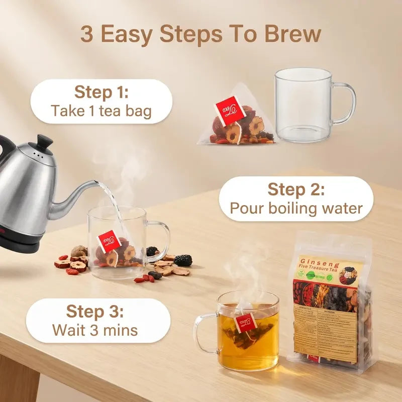 Ginseng Five Treasures Herbal Tea – Two 30-Sachet Packs – product view