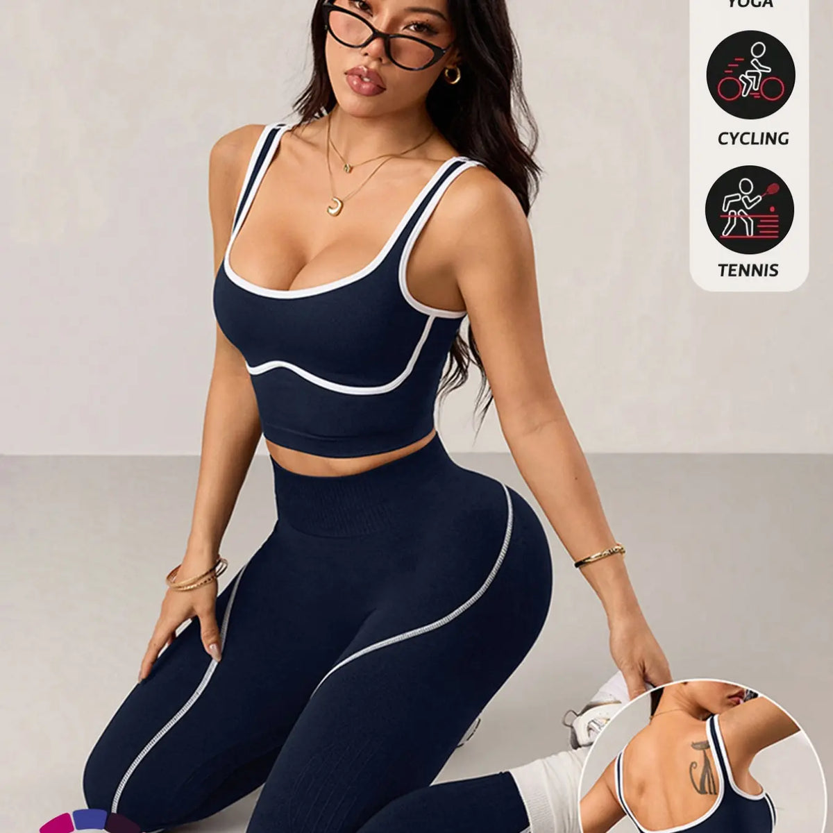 Contrast-Trim Sports Tank & High-Waist Leggings Set – product view