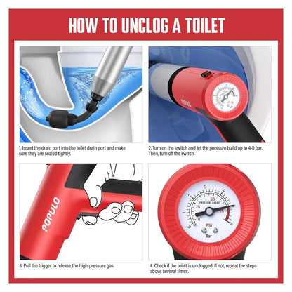 POPULO Electric Toilet Plunger, 5 Bar Air Clog Remover with Built-In Pump original product photo