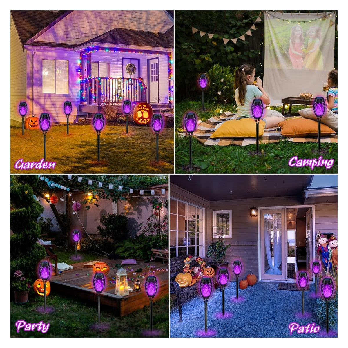 Halloween Decorations Outdoor Flickering Flame Purple Halloween Solar Light original product photo