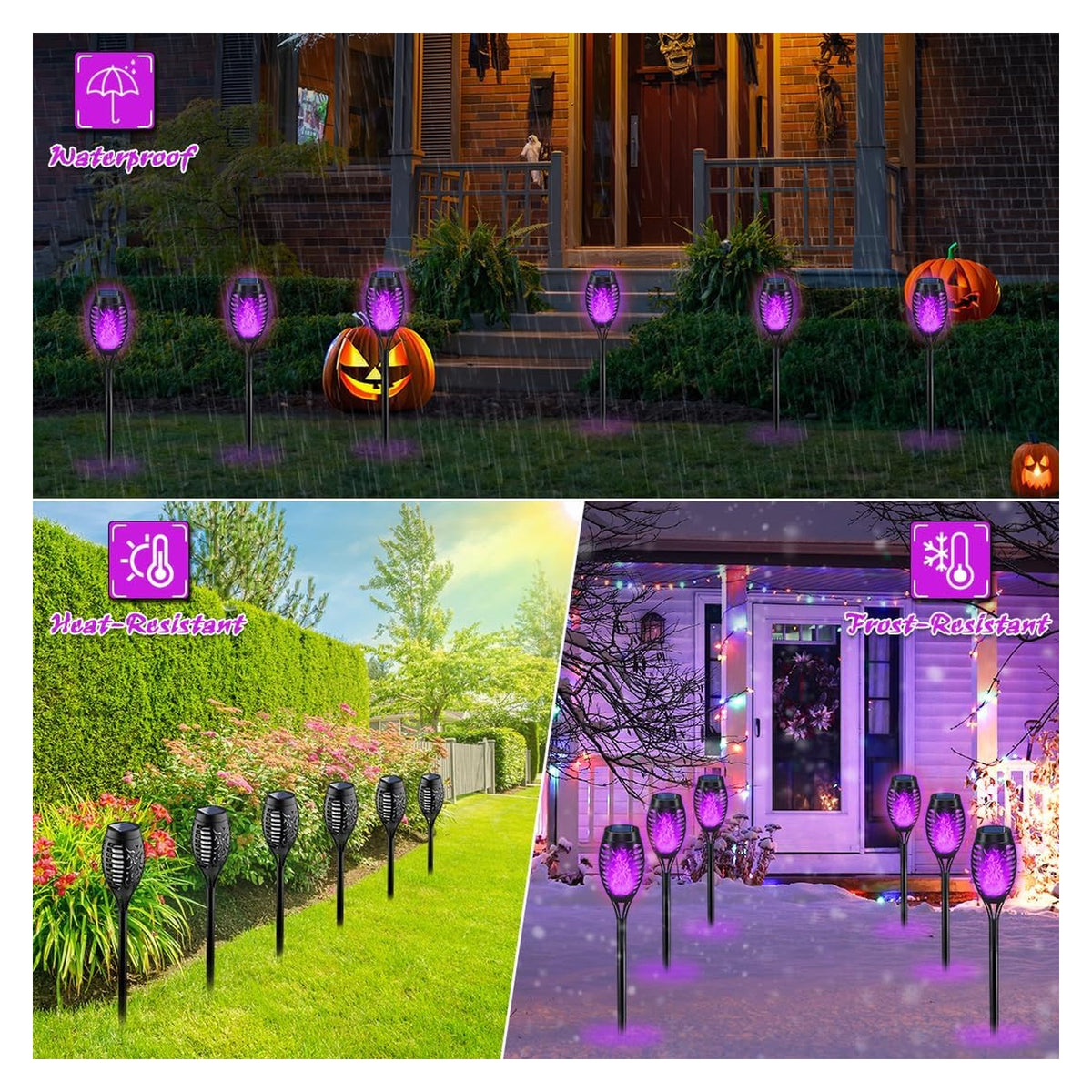 Halloween Decorations Outdoor Flickering Flame Purple Halloween Solar Light original product photo