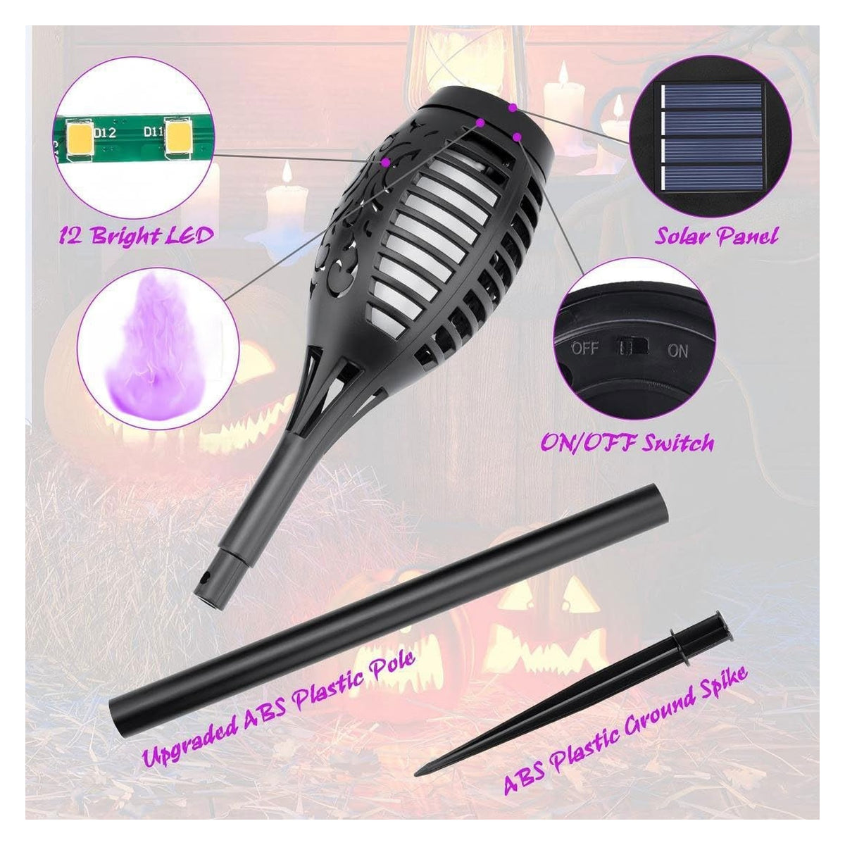 Halloween Decorations Outdoor Flickering Flame Purple Halloween Solar Light original product photo