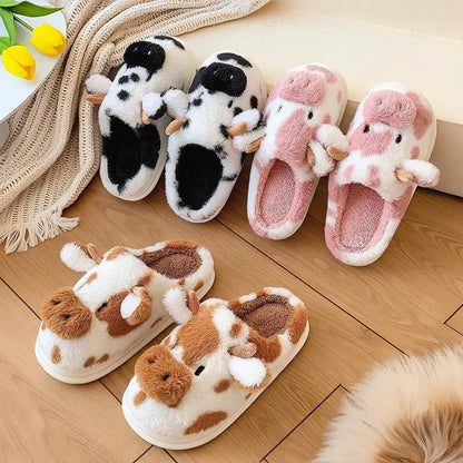 Plush Cow Slippers for Women & Men, Soft Cozy Fleece Lining, Non-Slip Sole, Cute Cow Design, Comfortable House Shoes for Indoor Use original gallery 5
