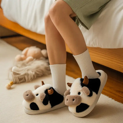 Plush Cow Slippers for Women & Men, Soft Cozy Fleece Lining, Non-Slip Sole, Cute Cow Design, Comfortable House Shoes for Indoor Use original gallery 3