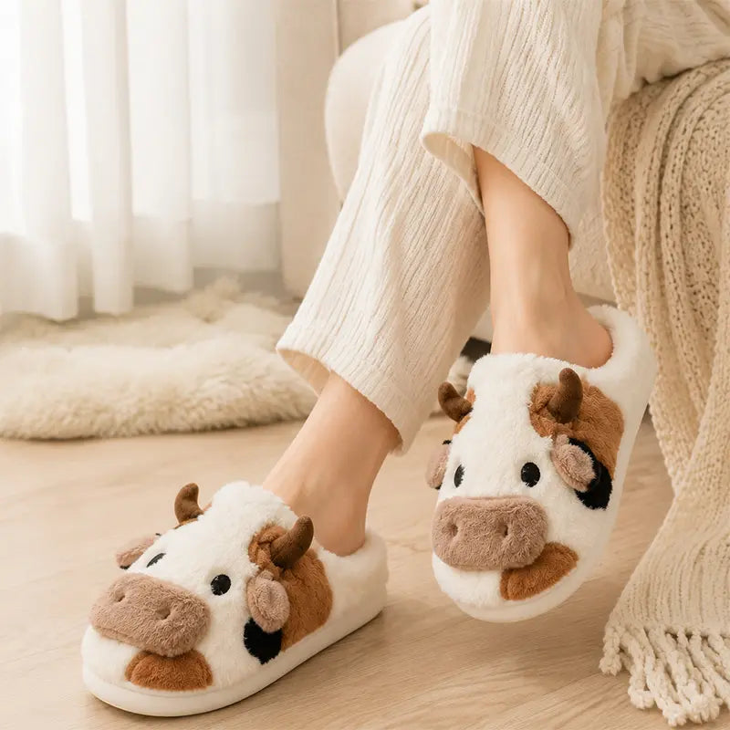 Plush Cow Slippers for Women & Men, Soft Cozy Fleece Lining, Non-Slip Sole, Cute Cow Design, Comfortable House Shoes for Indoor Use original gallery 2