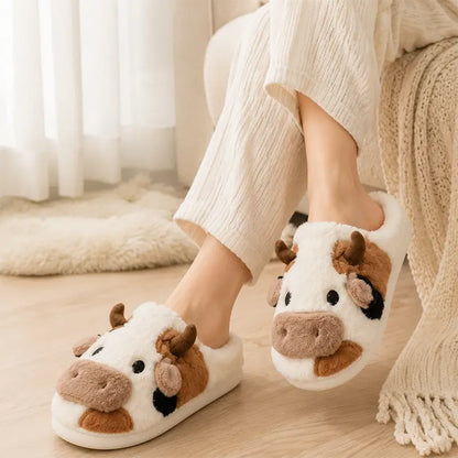 Plush Cow Slippers for Women & Men, Soft Cozy Fleece Lining, Non-Slip Sole, Cute Cow Design, Comfortable House Shoes for Indoor Use original gallery 2