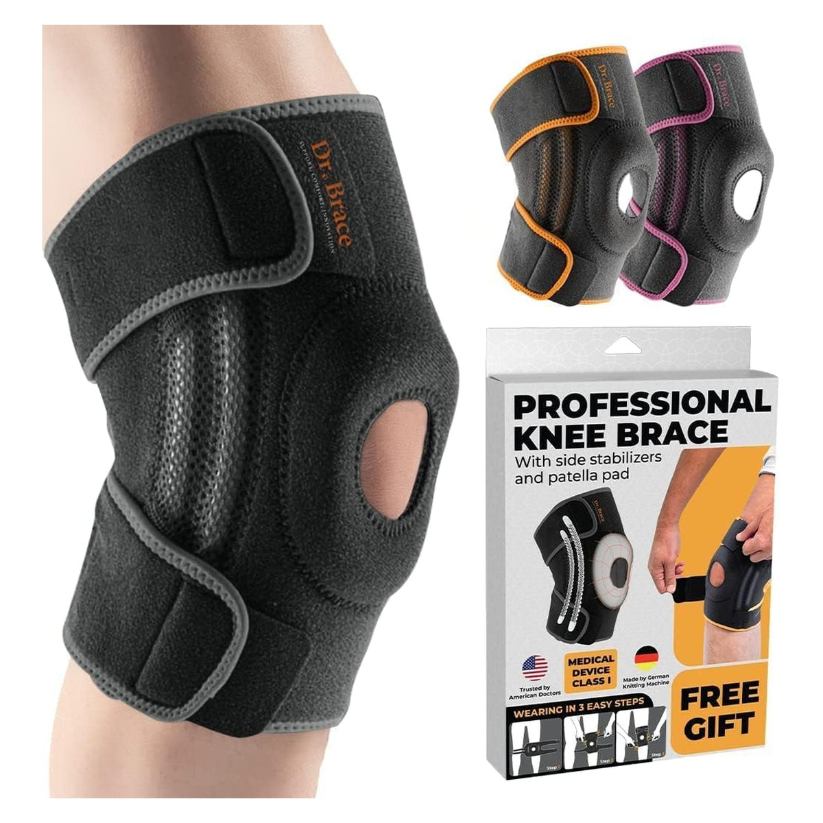 Knee Brace with Side Stabilizers and Patella Gel Pads original product photo
