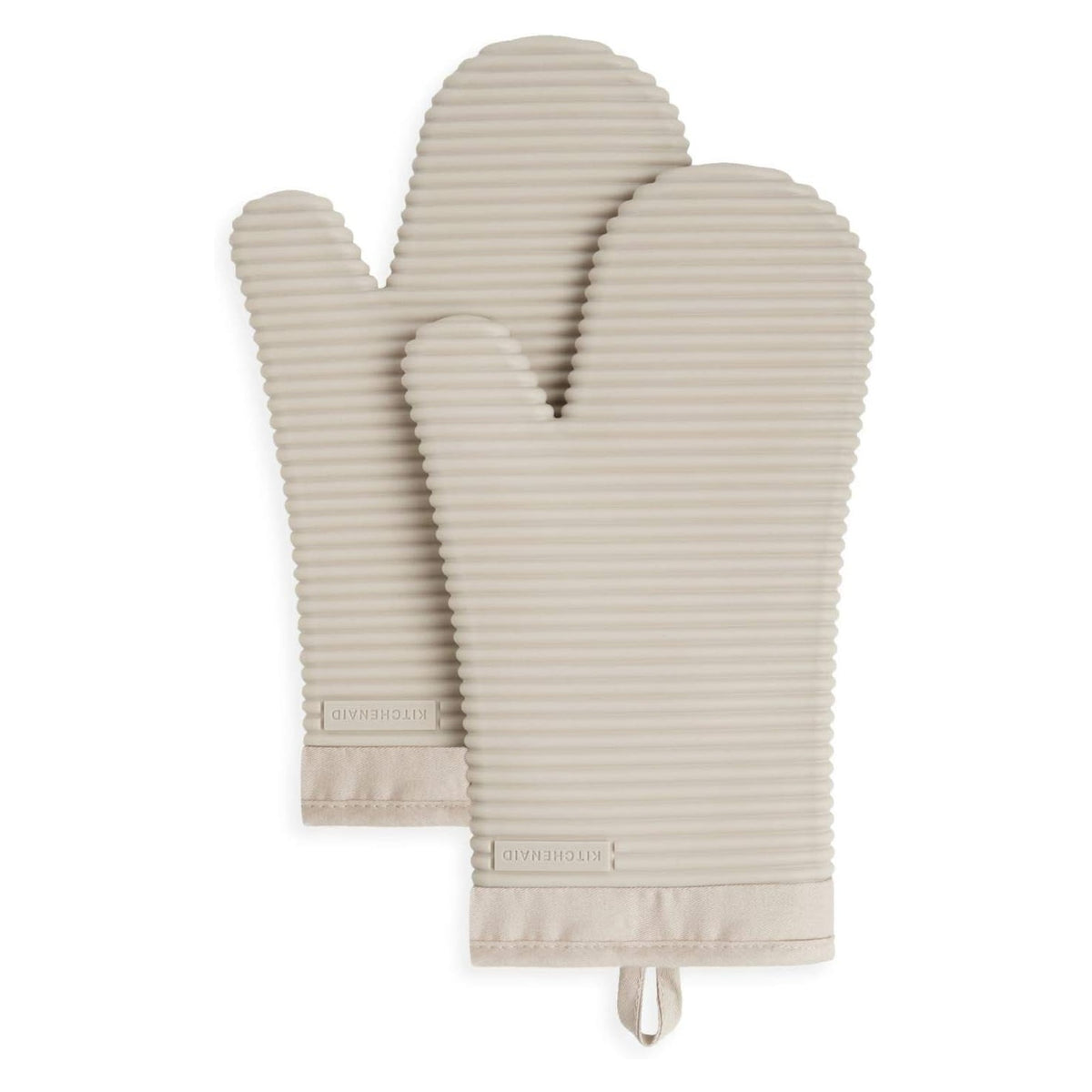 KITCHENAID Ribbed Soft Silicone Oven Mitt 2-Pack Set, 7.5"x13", Milkshake Tan original product photo