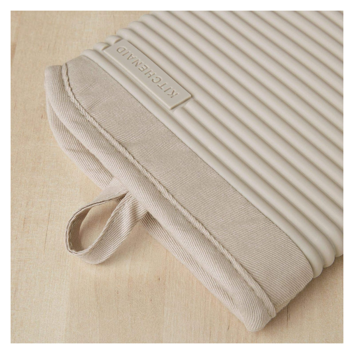 KITCHENAID Ribbed Soft Silicone Oven Mitt 2-Pack Set, 7.5"x13", Milkshake Tan original product photo