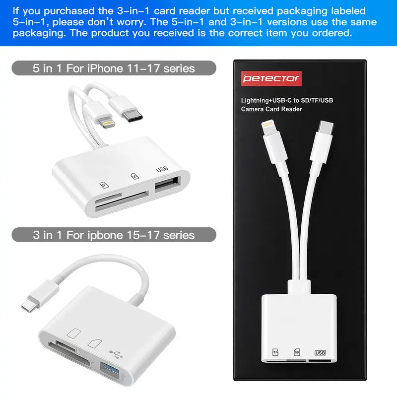 MOJUE 5-in-1 Lightning and USB-C Card Reader – product view