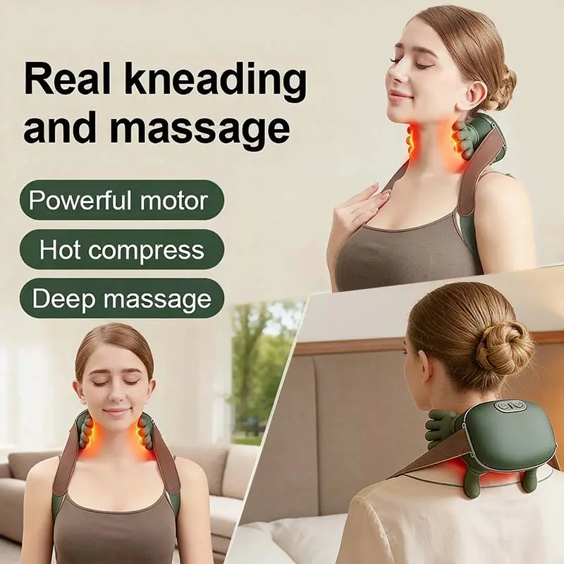 Cordless 4D Neck and Shoulder Massager with Heat – Green source product image