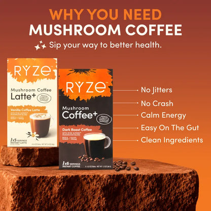 RYZE Mushroom Coffee and Vanilla Latte Stick Bundle – product view