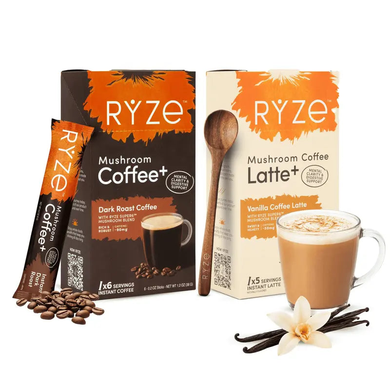 RYZE Mushroom Coffee and Vanilla Latte Stick Bundle – product view