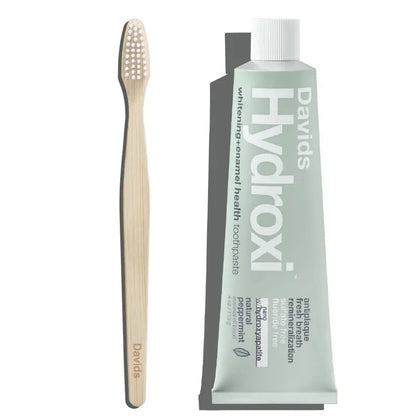 Davids Starter Kit - Hydroxi Whitening & Enamel Health Toothpaste with Nano Hydroxyapatite, Bamboo Toothbrush, Soft Plant-Based Bristles, Fluoride-Free,  - TikTok Exclusive Bundle Price original gallery 1