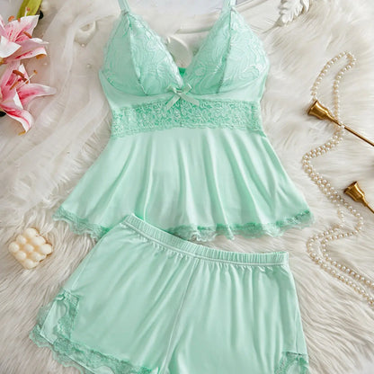 Lace-Trim Cami & Shorts Pajamas – Two Matching Sets – product view