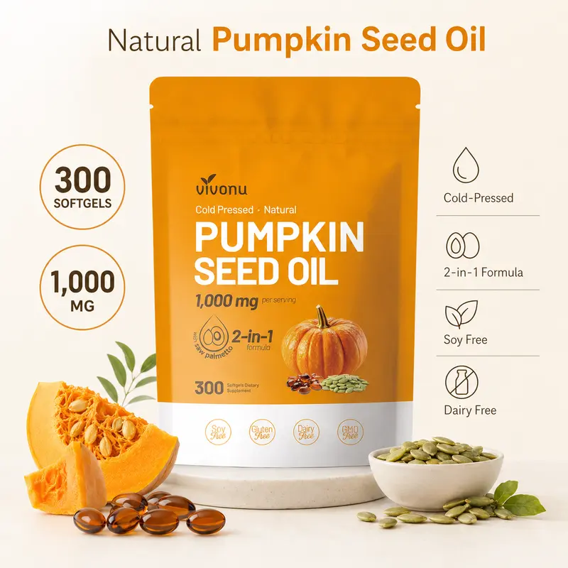 Pumpkin Seed Oil & Saw Palmetto Softgels – 300 Capsules, Two Pouches source product image