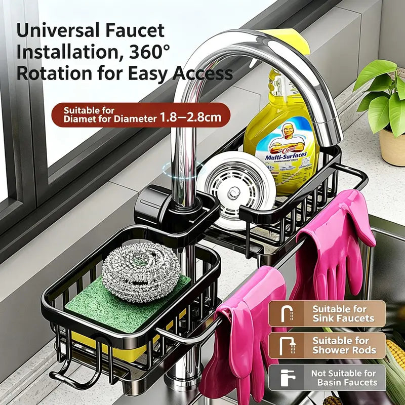 Faucet-Mounted Sink Organizer Rack with Drip Tray — original product photo 2