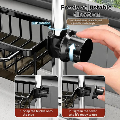 Faucet-Mounted Sink Organizer Rack with Drip Tray — original product photo 4