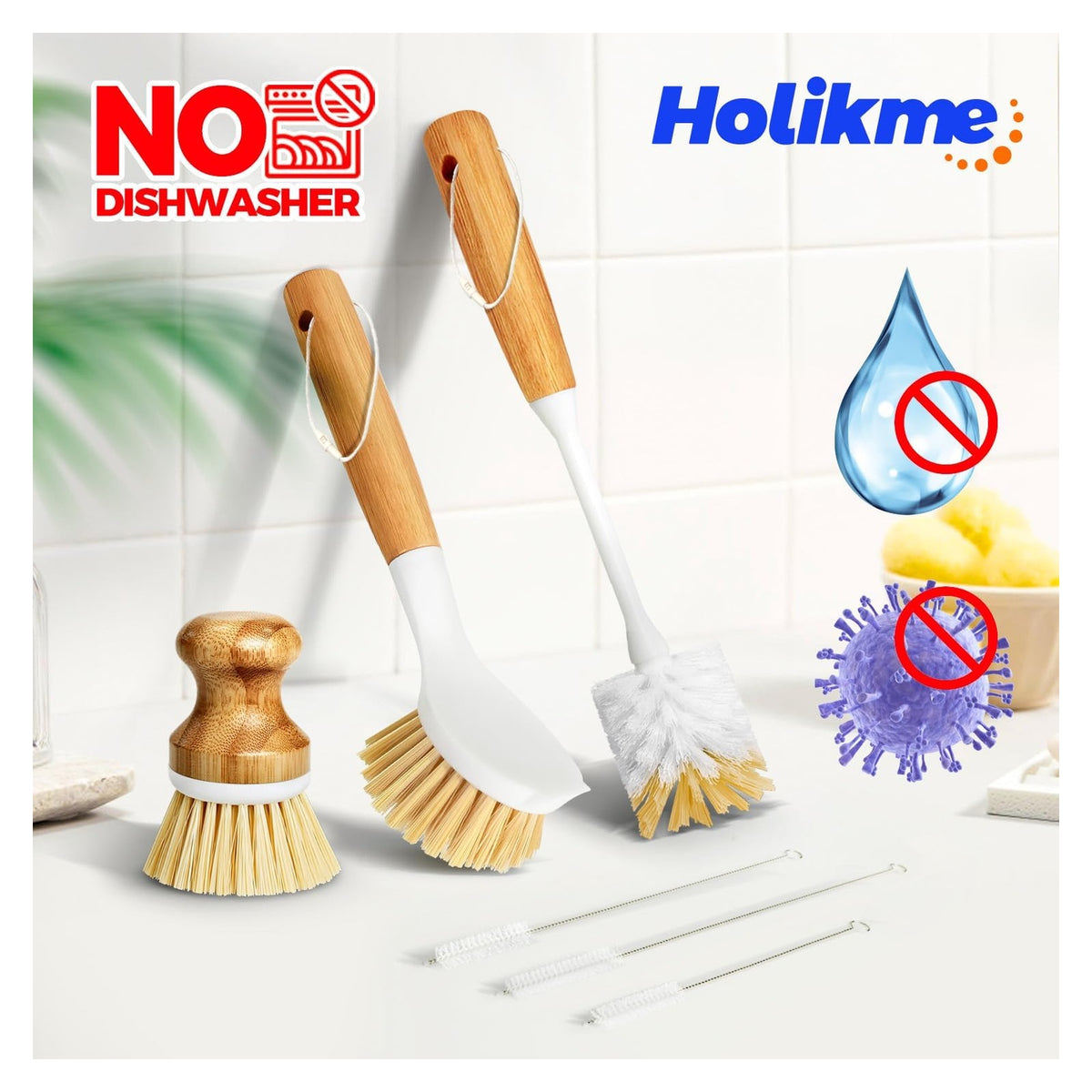 Holikme 6 Pack Dish Brush with Bottle Brush Scrub Brush Straw,Yellow original product photo