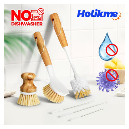 Holikme 6 Pack Dish Brush with Bottle Brush Scrub Brush Straw,Yellow original product photo
