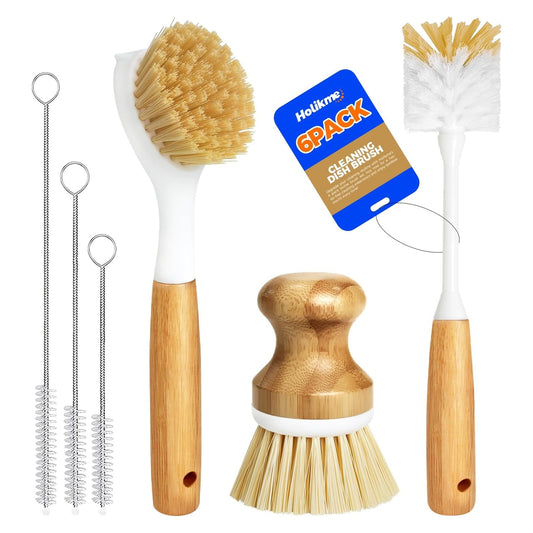 Holikme 6 Pack Dish Brush with Bottle Brush Scrub Brush Straw,Yellow original product photo
