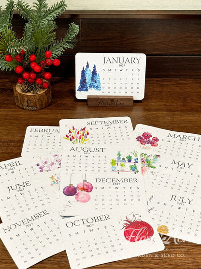 All twelve watercolor-style 2027 monthly calendar cards