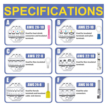 haisstronica 6PCS Crimping Tool Set, Interchangeable Terminal Dies original product photo