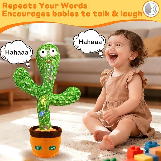 Interactive Dancing Cactus Toy - Repeat What You Say with LED Lights & Music