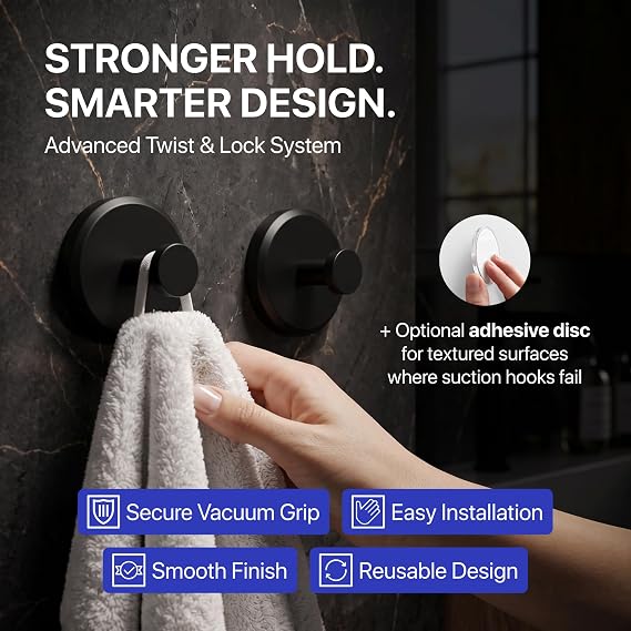 Heavy-Duty Drill-Free Suction Cup Wall Hooks for Bathroom & Shower | Buy one, get two free