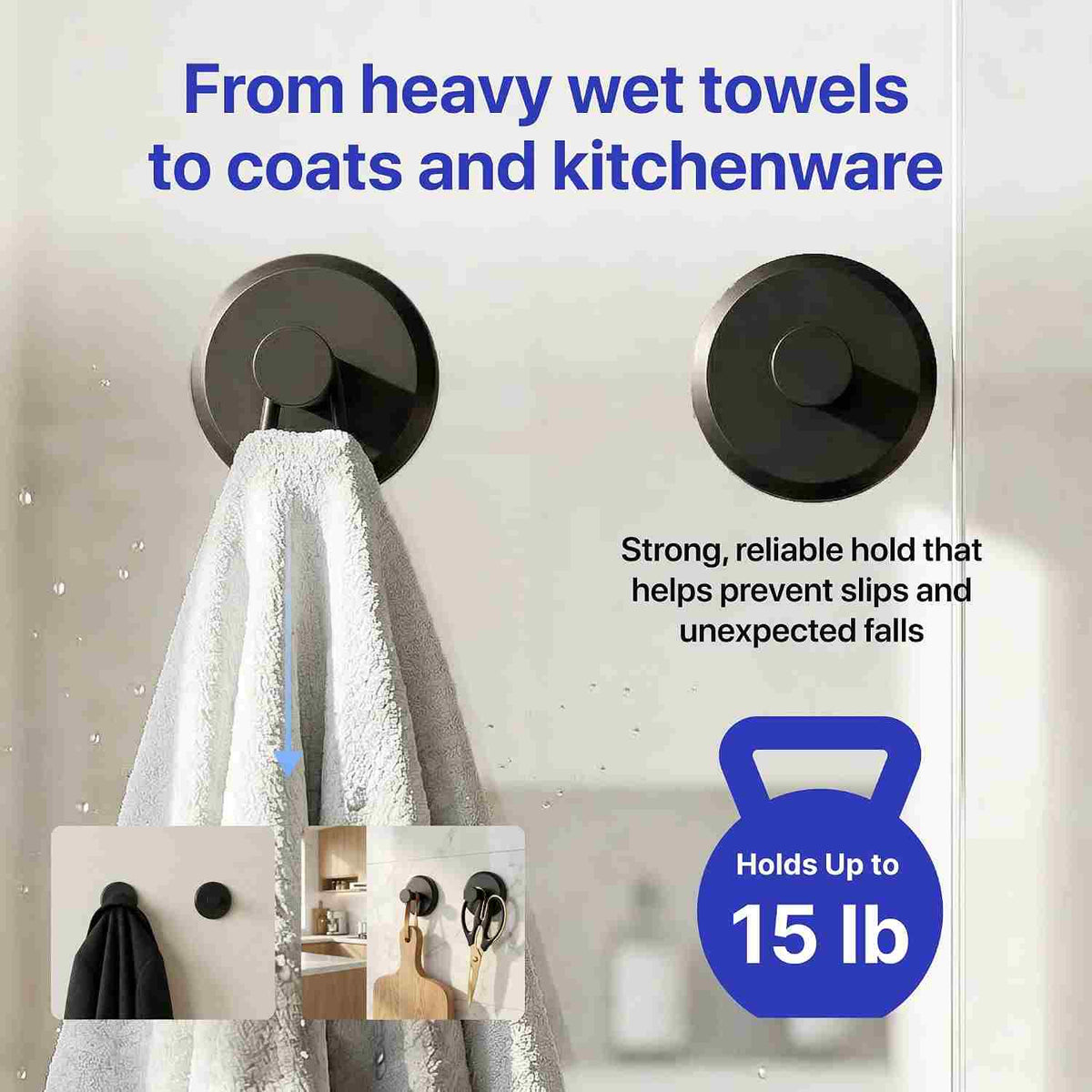 Heavy-Duty Drill-Free Suction Cup Wall Hooks for Bathroom & Shower | Buy one, get two free