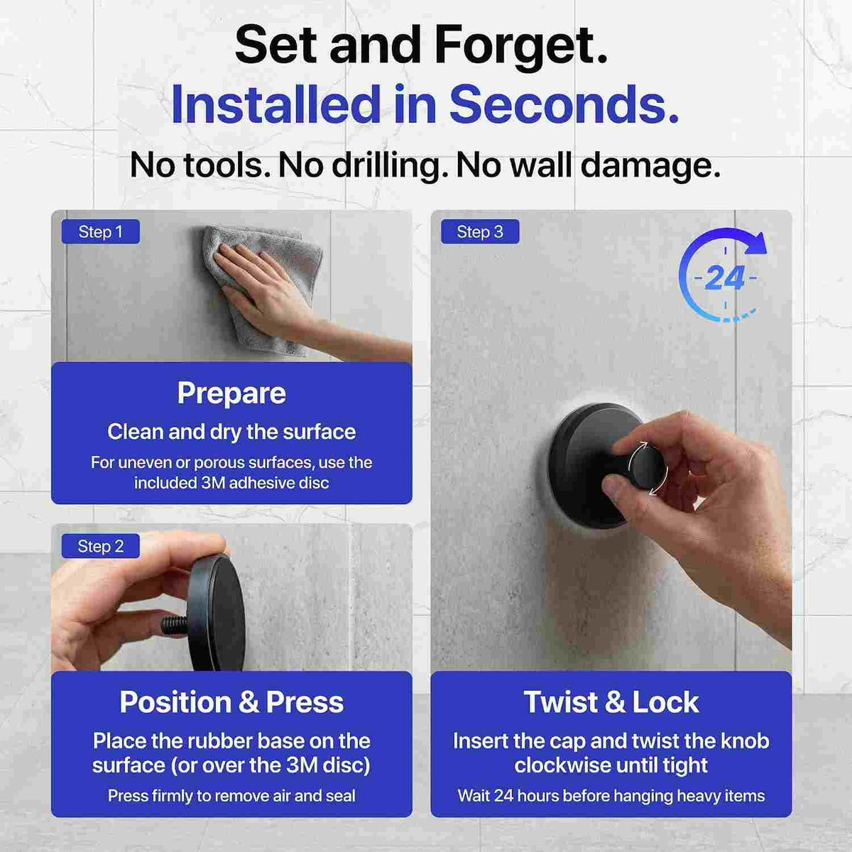 Heavy-Duty Drill-Free Suction Cup Wall Hooks for Bathroom & Shower | Buy one, get two free